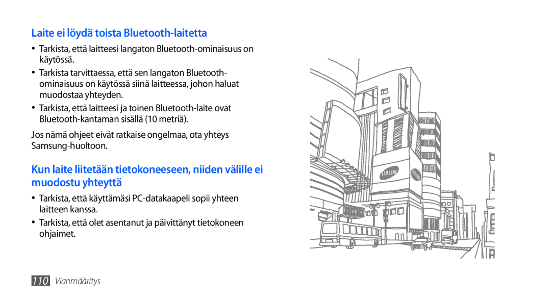 Samsung GT-S5660SWANEE, GT-S5660DSANEE manual Laite ei löydä toista Bluetooth-laitetta 