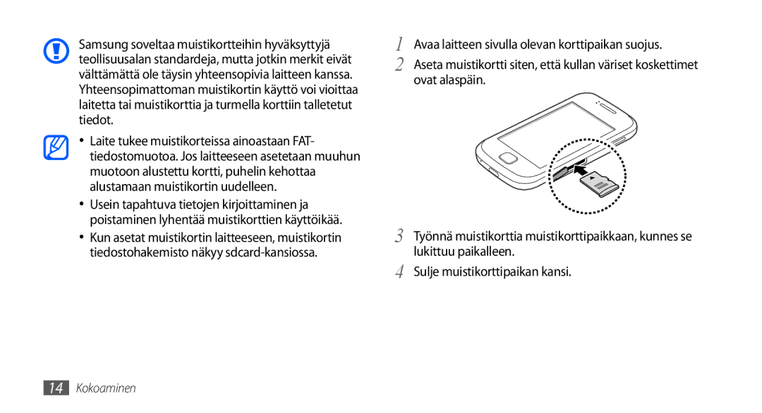 Samsung GT-S5660SWANEE, GT-S5660DSANEE manual Kokoaminen 