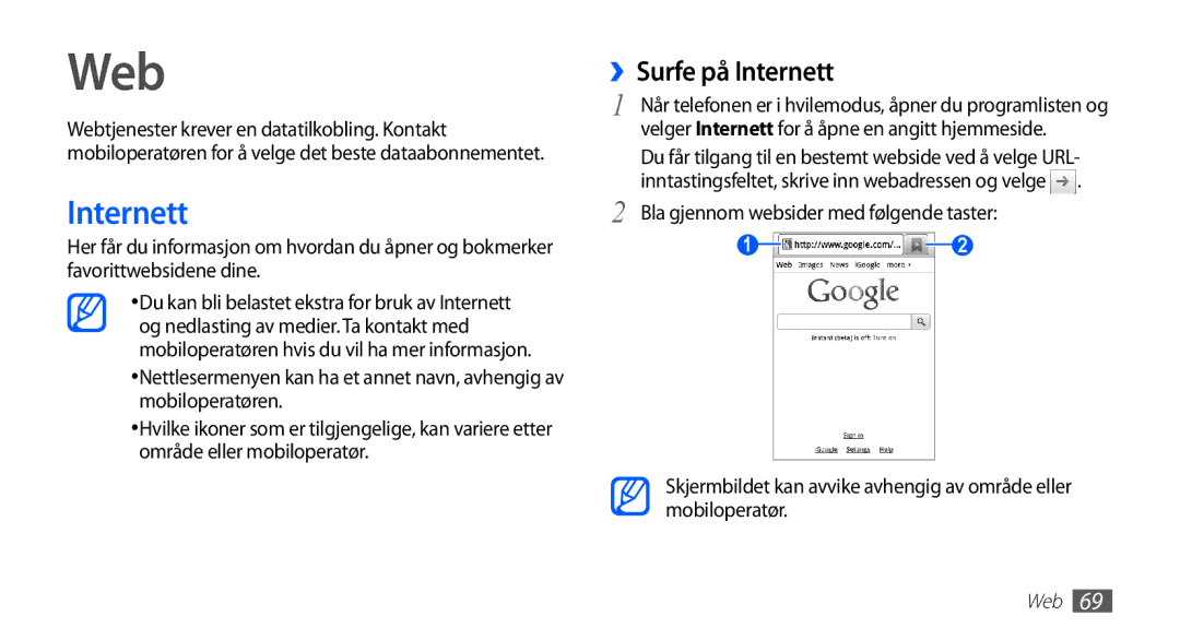 Samsung GT-S5660DSANEE, GT-S5660SWANEE manual Web, ››Surfe på Internett 