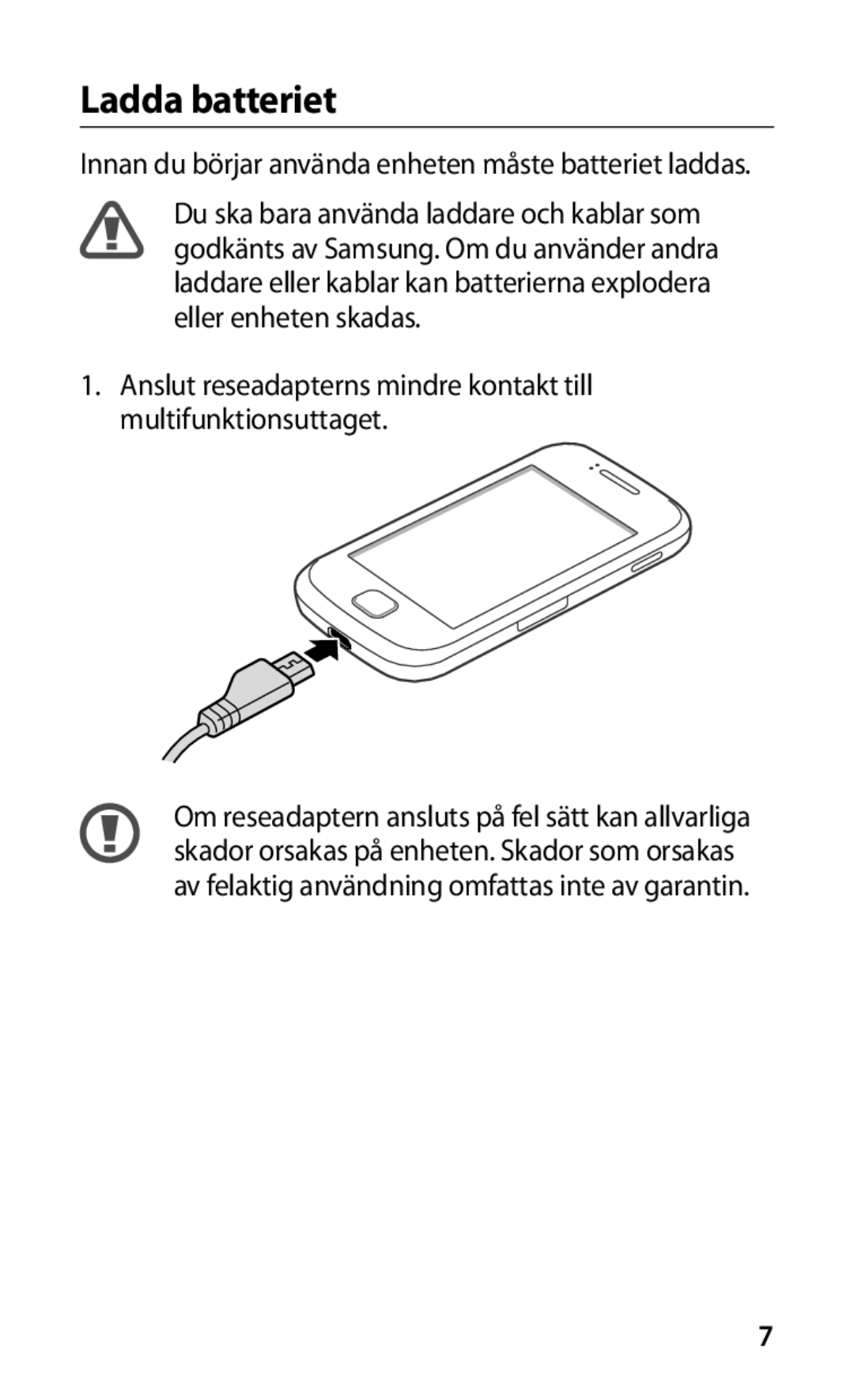 Samsung GT-S5660DSANEE, GT-S5660SWANEE manual Ladda batteriet 