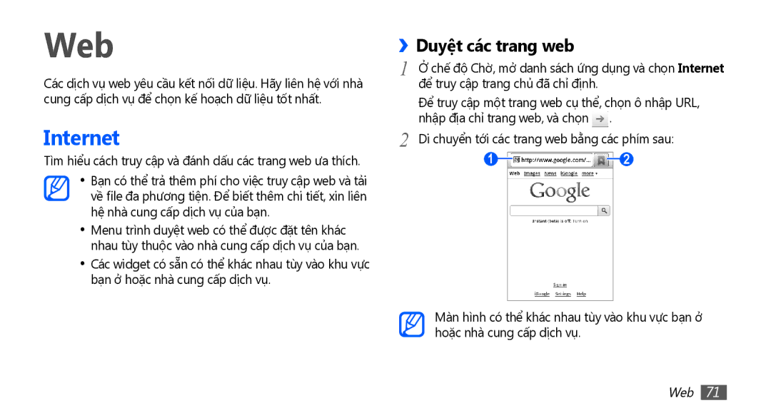 Samsung GT-S5660SWAXXV, GT-S5660DSAXEV, GT-S5660DSAXXV, GT-S5660SWAXEV manual Web, Internet, Duyệt các trang web 