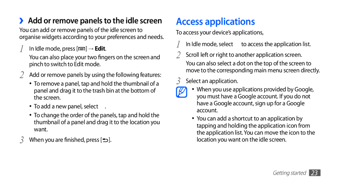 Samsung GT-S5670HKAABS, GT-S5670HKADBT, GT-S5670HKACOS manual Access applications, To access your device’s applications 