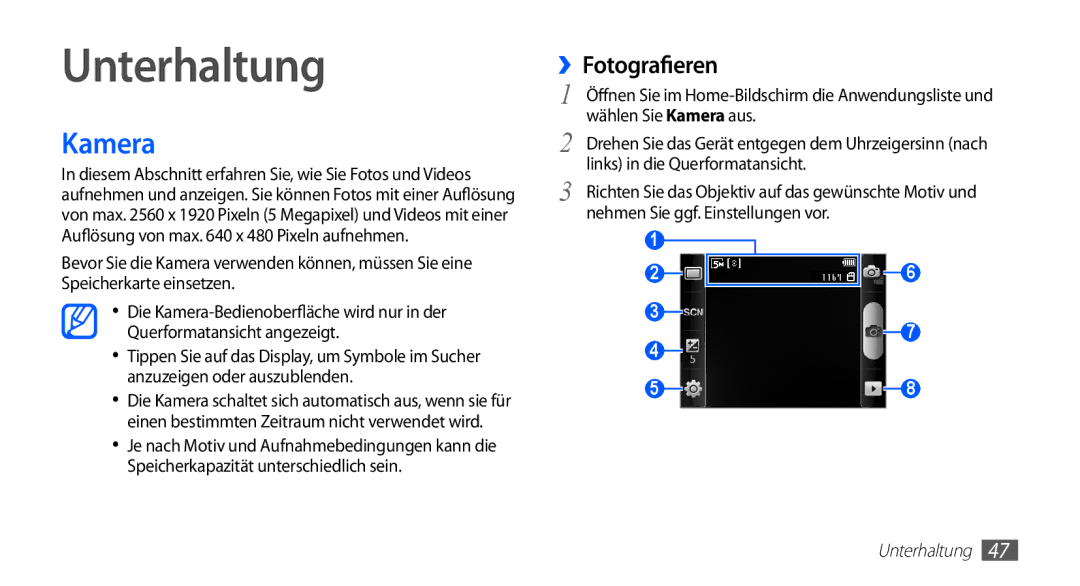 Samsung GT-S5670PWADBT, GT-S5670HKADBT, GT-S5670HKACOS, GT-S5670PWACOS, GT-S5670HKAXEG Unterhaltung, Kamera, ››Fotografieren 