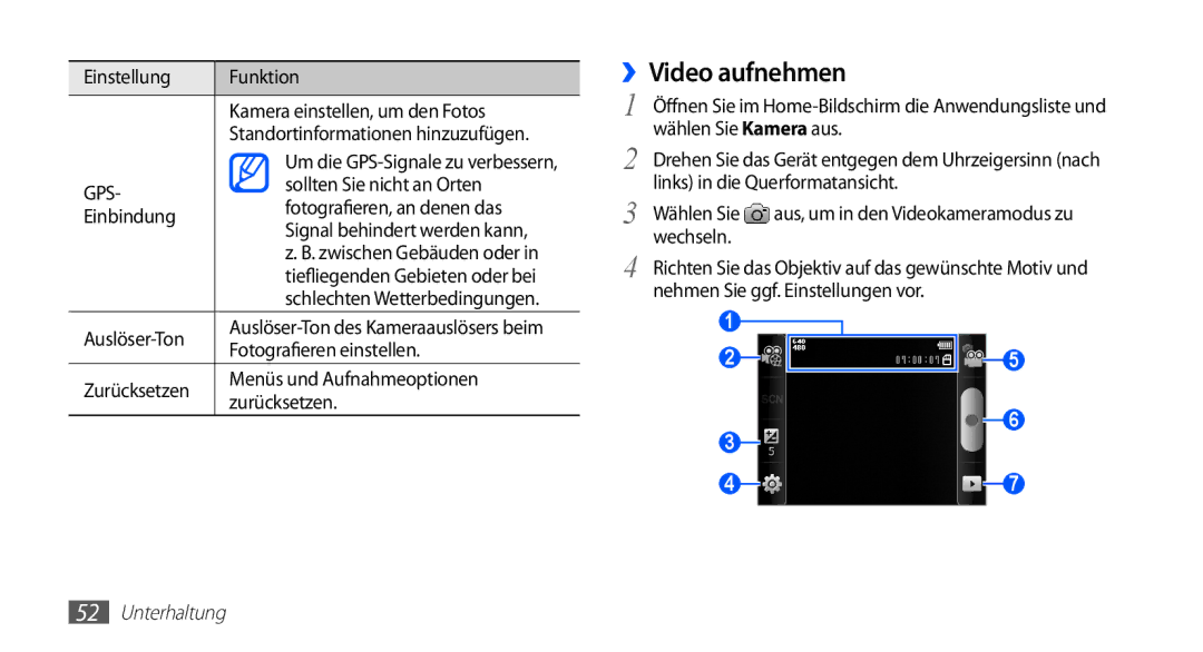 Samsung GT-S5670HKAXEG, GT-S5670HKADBT, GT-S5670HKACOS, GT-S5670PWACOS, GT-S5670PWAATO, GT-S5670PWADBT manual ››Video aufnehmen 