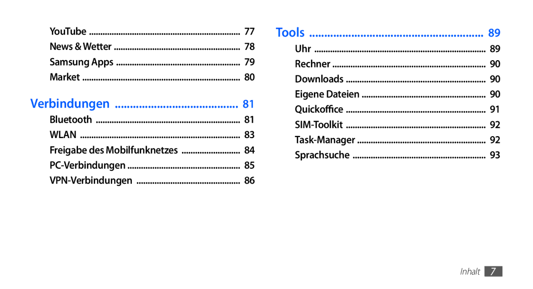 Samsung GT-S5670HKADBT, GT-S5670HKACOS, GT-S5670PWACOS, GT-S5670HKAXEG, GT-S5670PWAATO, GT-S5670PWADBT manual Verbindungen 