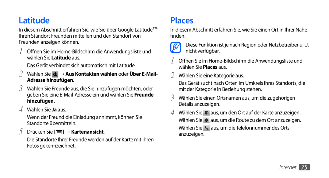 Samsung GT-S5670PWADBT, GT-S5670HKADBT, GT-S5670HKACOS, GT-S5670PWACOS Latitude, Places, Adresse hinzufügen, → Kartenansicht 