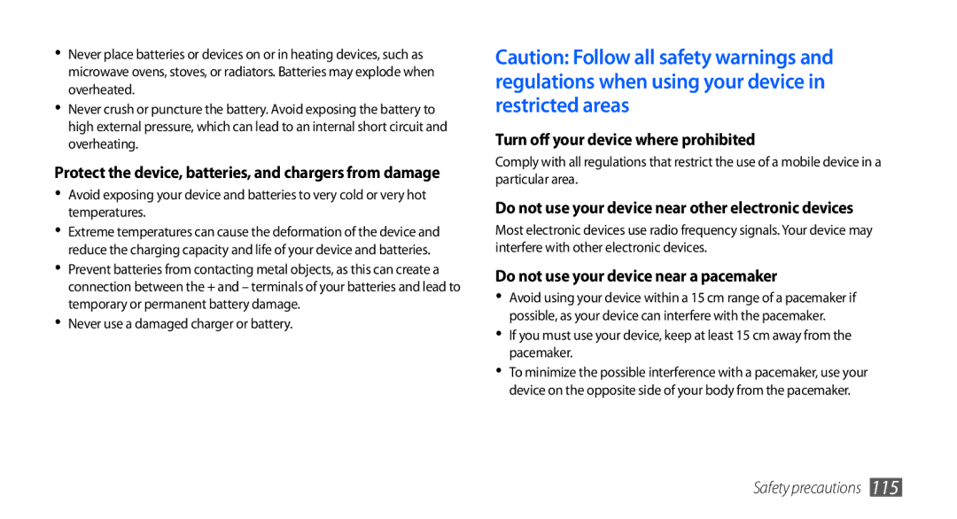 Samsung GT-S5670HKAXSG, GT-S5670HKAECT, GT-S5670HKATHR, GT-S5670PWAKSA, GT-S5670PWATHR Turn off your device where prohibited 