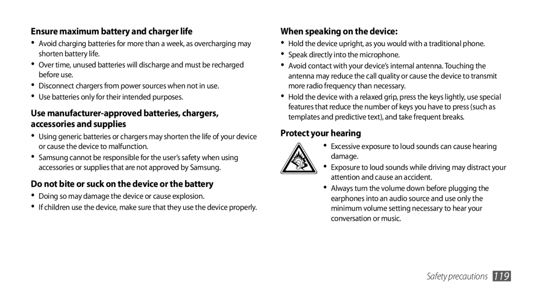 Samsung GT-S5670HKAABS, GT-S5670HKAECT, GT-S5670HKATHR, GT-S5670PWAKSA manual Ensure maximum battery and charger life 