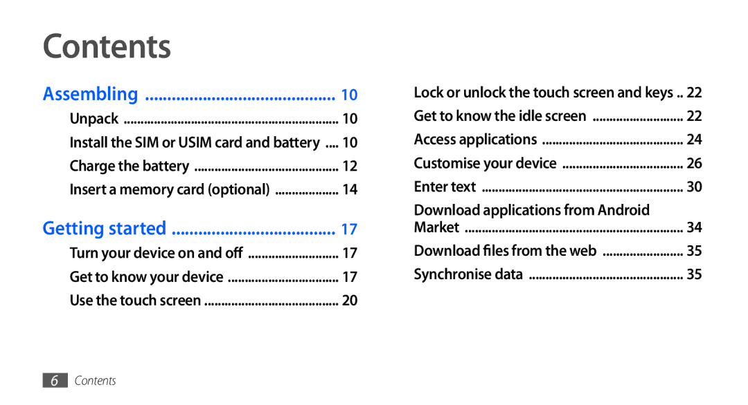 Samsung GT-S5670HKAXSS, GT-S5670HKAECT, GT-S5670HKATHR, GT-S5670PWAKSA, GT-S5670PWATHR, GT-S5670HKAJED, GT-S5670HKAKSA Contents 