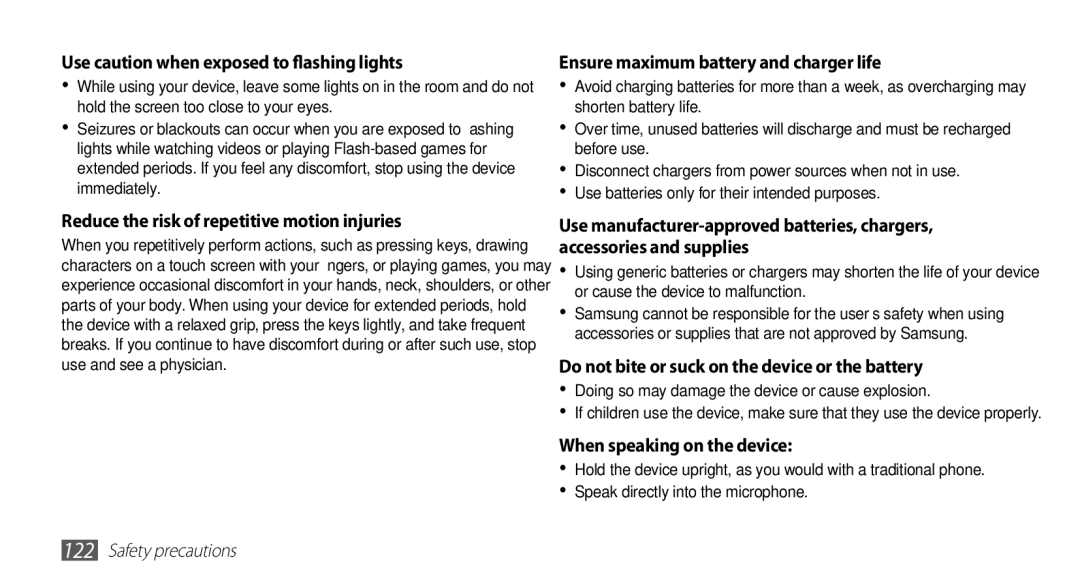 Samsung GT-S5670PWAXXV, GT-S5670HKAECT, GT-S5670HKATHR, GT-S5670PWAKSA manual Use caution when exposed to flashing lights 