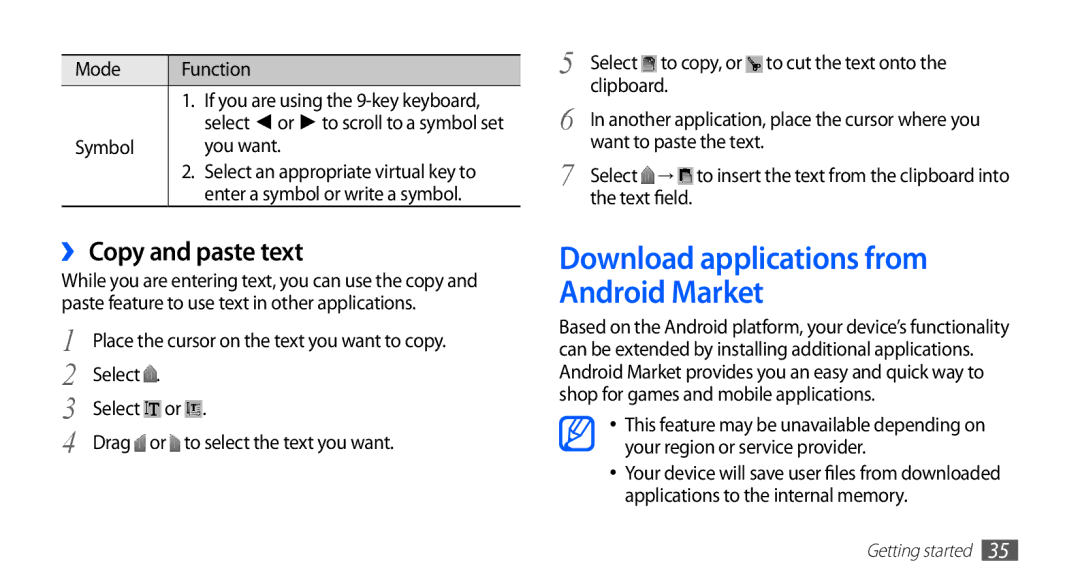 Samsung GT-S5670HKAABS, GT-S5670HKAECT, GT-S5670HKATHR Download applications from Android Market, ›› Copy and paste text 