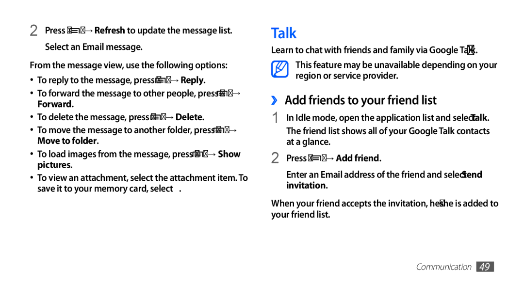 Samsung GT-S5670HKAEGY, GT-S5670HKAECT, GT-S5670HKATHR, GT-S5670PWAKSA Talk, ›› Add friends to your friend list, Invitation 