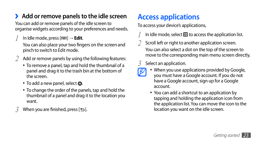 Samsung GT-S5670PWAKSA, GT-S5670HKAECT, GT-S5670HKATHR manual Access applications, To access your device’s applications 