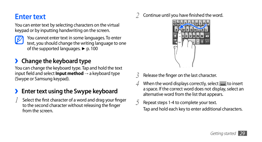 Samsung GT-S5670HKAMID Enter text, ›› Change the keyboard type, From the screen Continue until you have finished the word 