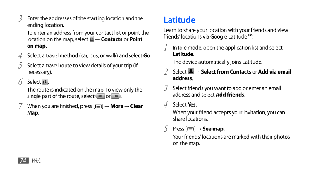 Samsung GT-S5670PWAAFR, GT-S5670HKAECT, GT-S5670HKATHR, GT-S5670PWAKSA, GT-S5670PWATHR Ending location, Necessary Select, Map 