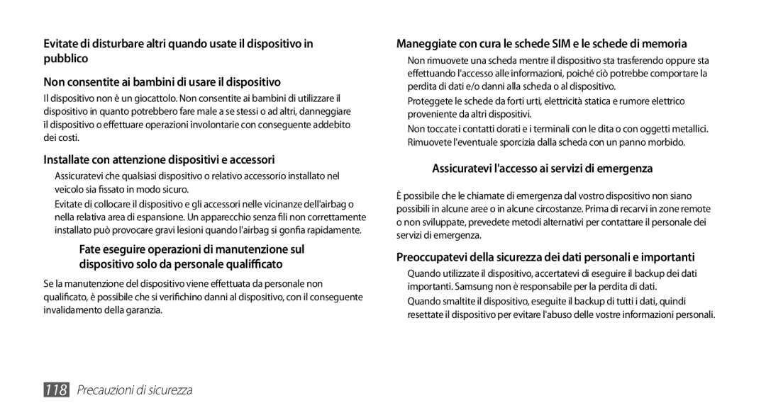 Samsung GT-S5670HKAITV Installate con attenzione dispositivi e accessori, Assicuratevi laccesso ai servizi di emergenza 