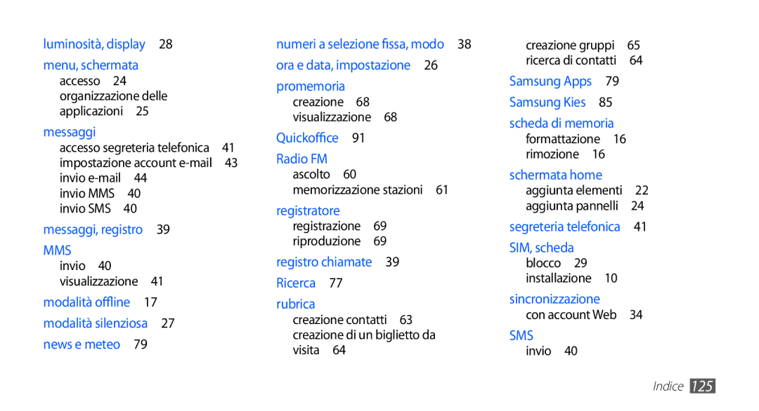 Samsung GT-S5670HKAHUI, GT-S5670HKAITV manual Messaggi, Creazione contatti 63 creazione di un biglietto da visita  