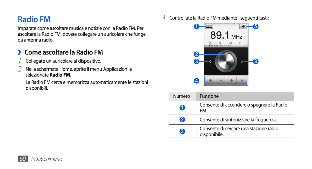 Samsung GT-S5670HKAITV, GT-S5670HKAHUI manual ››Come ascoltare la Radio FM 