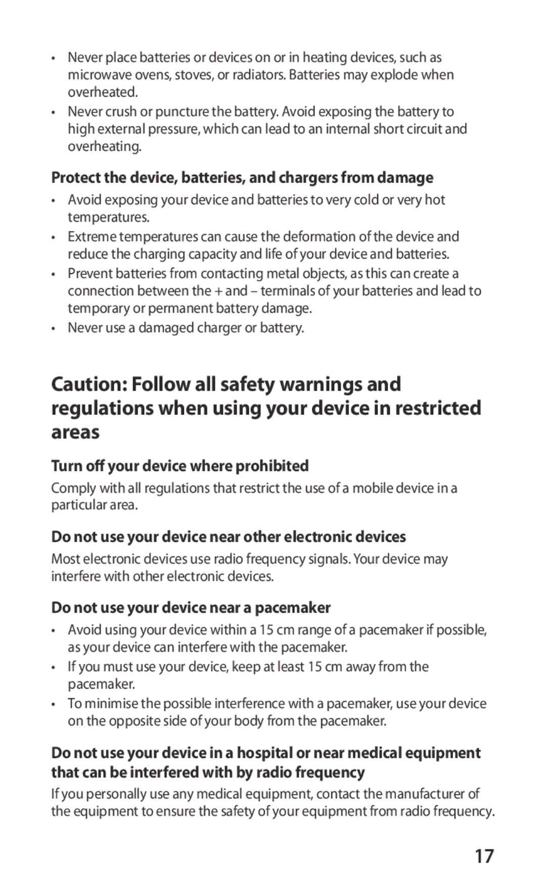 Samsung GT-S5670HKASER Protect the device, batteries, and chargers from damage, Turn off your device where prohibited 