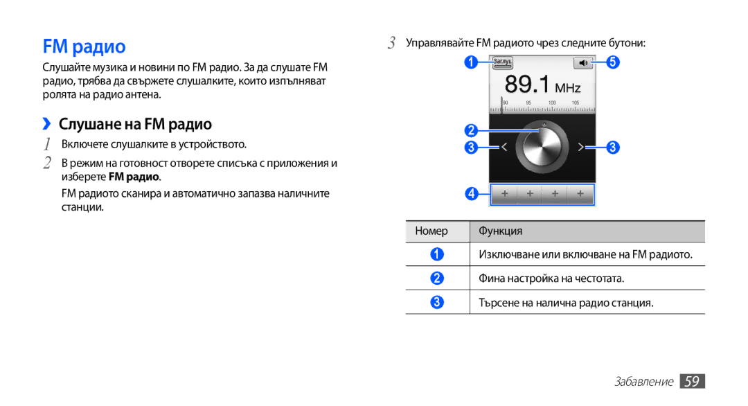 Samsung GT-S5670HKABGL, GT-S5670PWABGL ››Слушане на FM радио, Включете слушалките в устройството, Изберете FM радио 