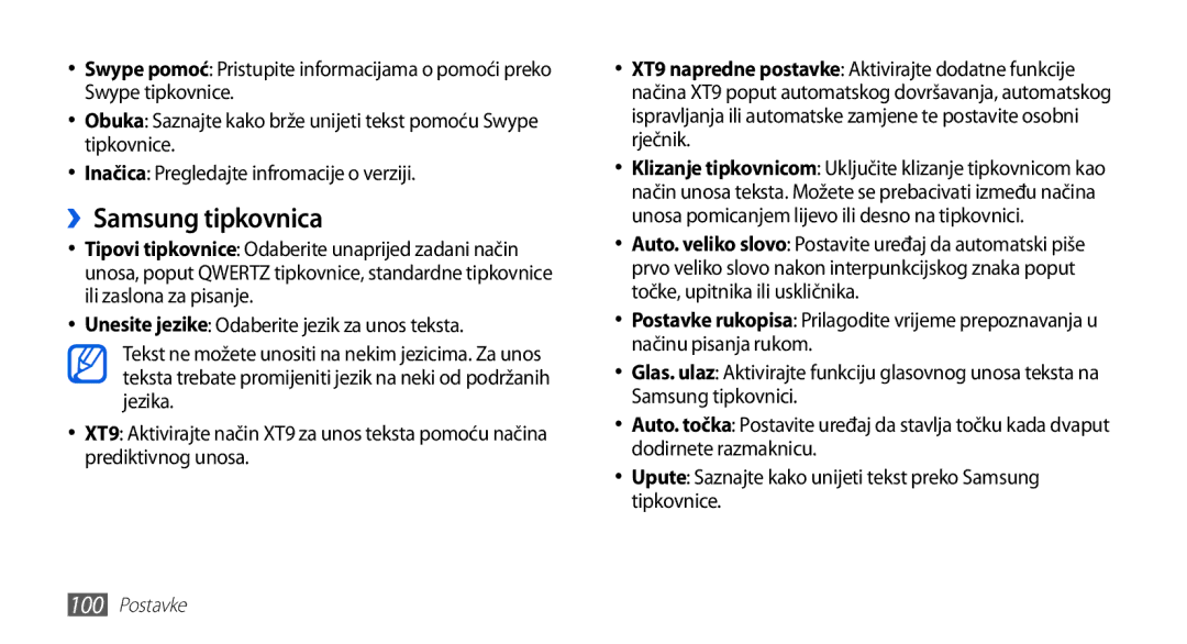 Samsung GT-S5670PWATWO, GT-S5670HKAVIP, GT-S5670HKATWO ››Samsung tipkovnica, Unesite jezike Odaberite jezik za unos teksta 