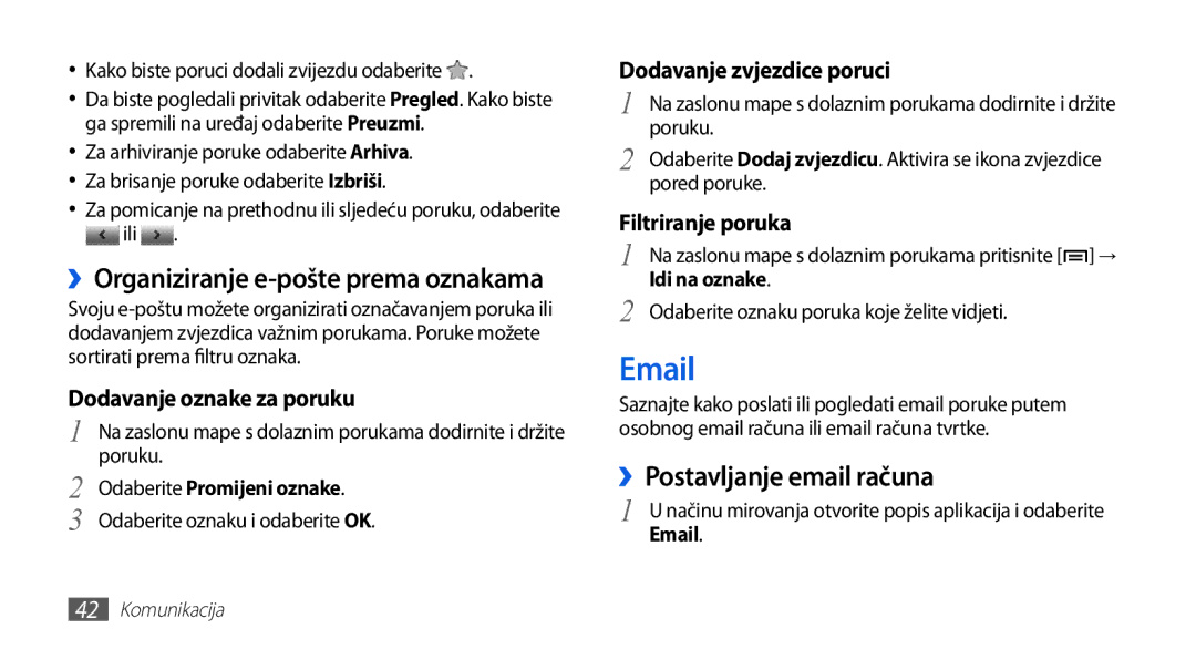 Samsung GT-S5670HKATWO, GT-S5670PWATWO ››Postavljanje email računa, Dodavanje oznake za poruku, Dodavanje zvjezdice poruci 