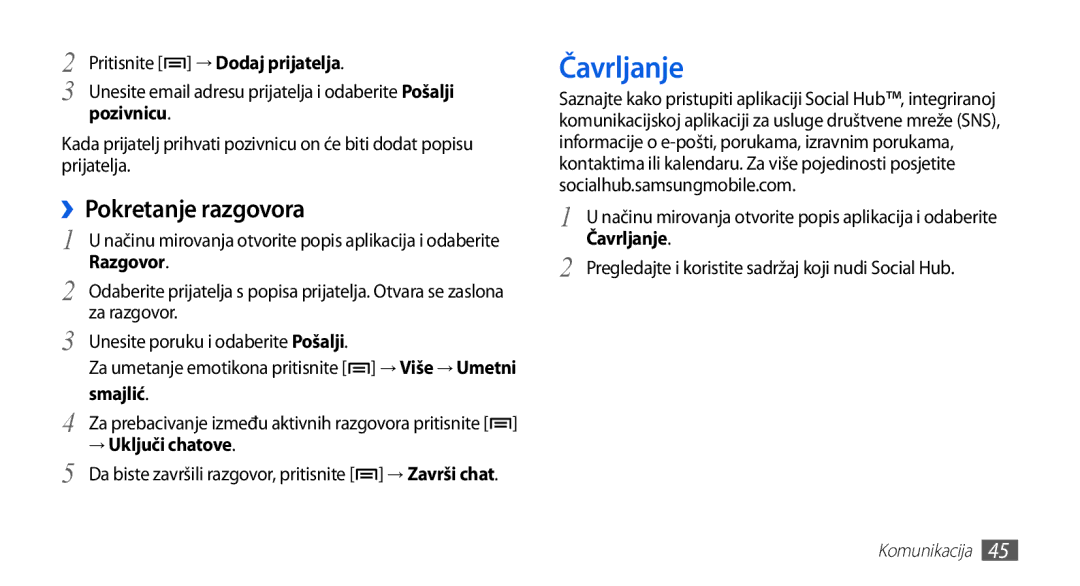 Samsung GT-S5670HKAVIP, GT-S5670PWATWO, GT-S5670HKATWO, GT-S5670HKATEM manual Čavrljanje, ››Pokretanje razgovora 