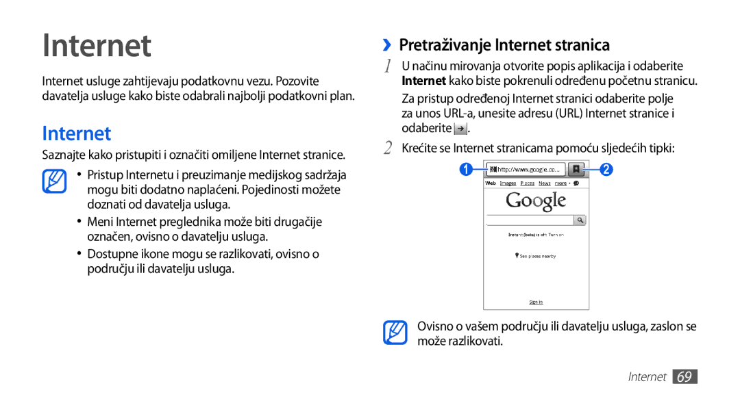 Samsung GT-S5670HKAVIP, GT-S5670PWATWO, GT-S5670HKATWO, GT-S5670HKATEM manual ››Pretraživanje Internet stranica 