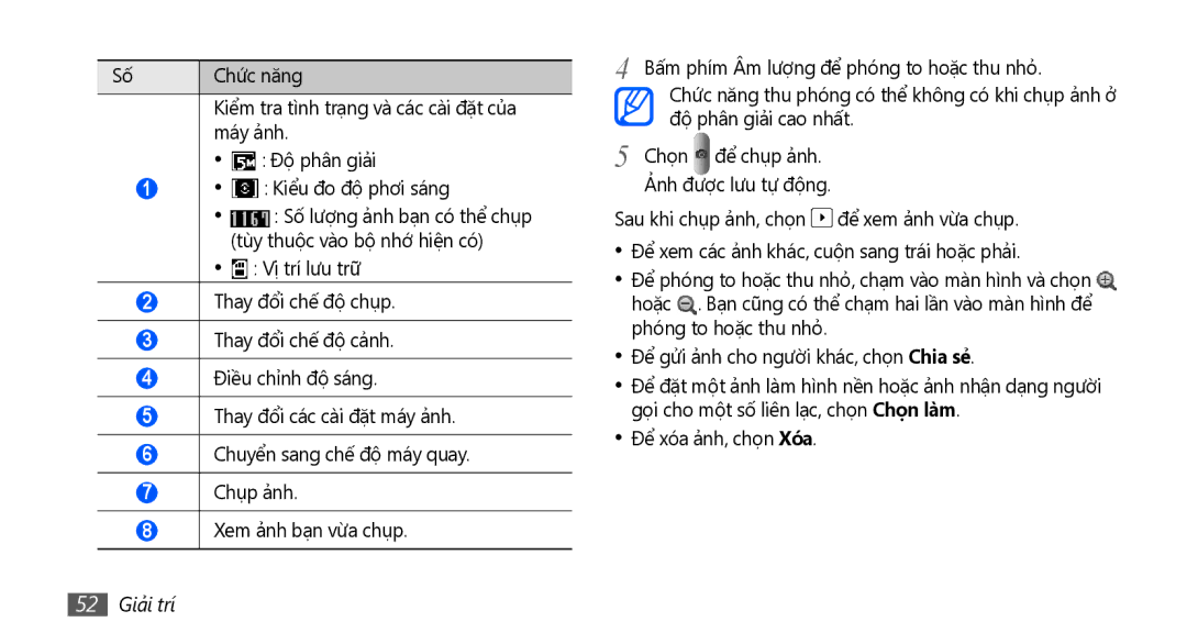 Samsung GT-S5670PWAXXV, GT-S5670HKAXEV, GT-S5670HKAXXV, GT-S5670PWAXEV manual 52 Giải trí 