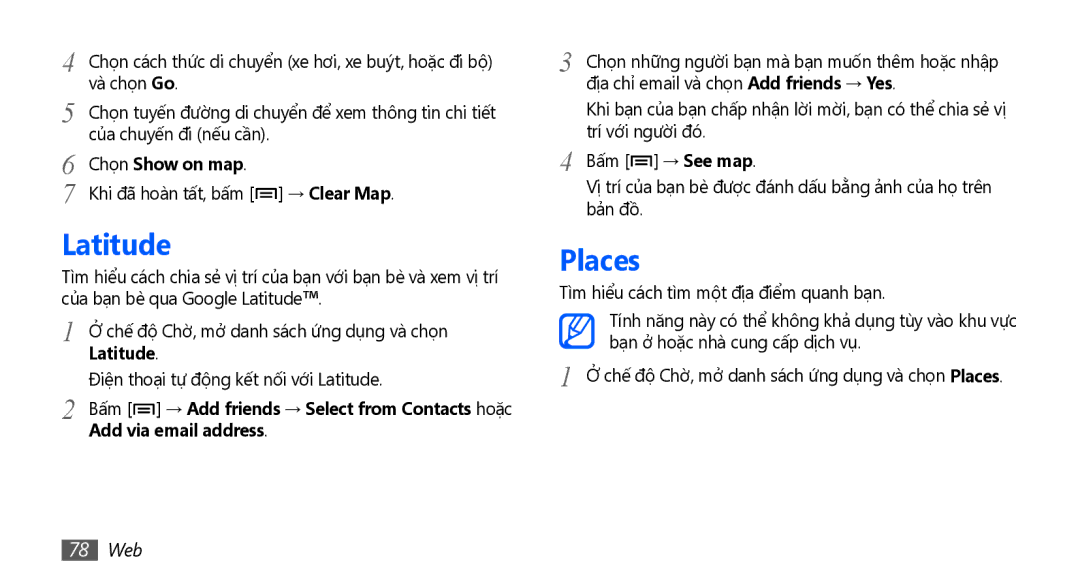 Samsung GT-S5670HKAXXV, GT-S5670PWAXXV, GT-S5670HKAXEV Latitude, Places, Chọn Show on map, Add via email address, 78 Web 