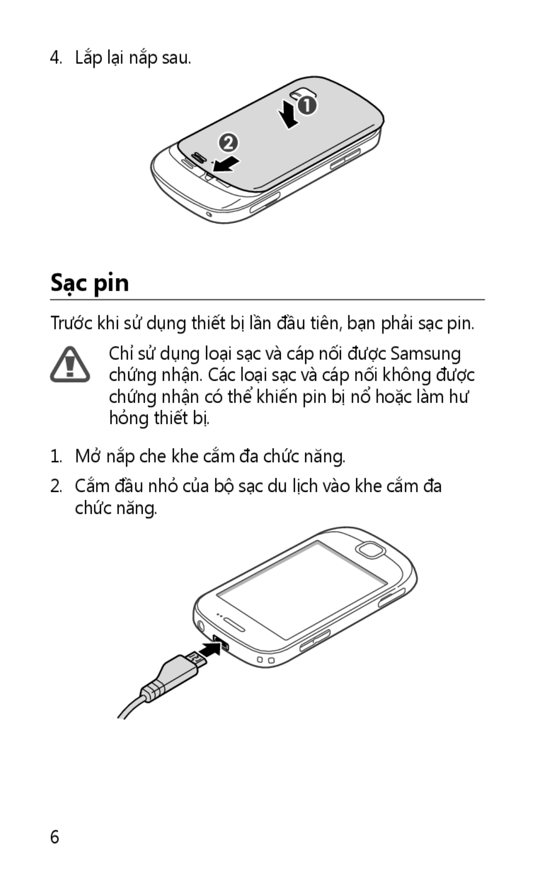 Samsung GT-S5670HKAXXV, GT-S5670PWAXXV, GT-S5670HKAXEV, GT-S5670PWAXEV manual Sạc pin 