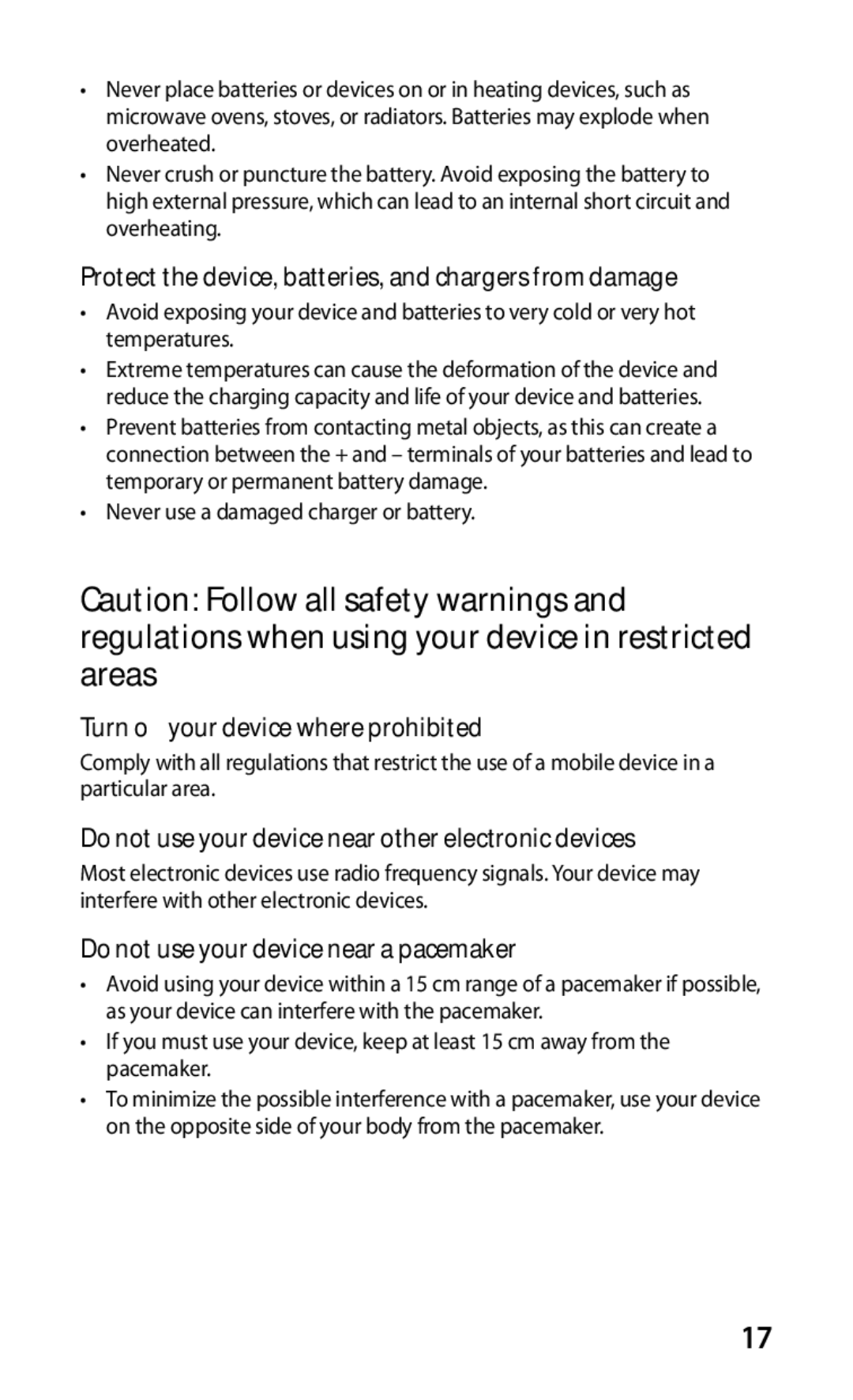 Samsung GT-S5670HKAXEV Protect the device, batteries, and chargers from damage, Turn off your device where prohibited 