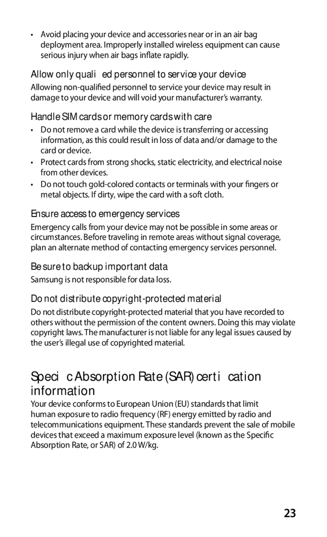 Samsung GT-S5670PWAXEV, GT-S5670PWAXXV, GT-S5670HKAXEV manual Specific Absorption Rate SAR certification information 