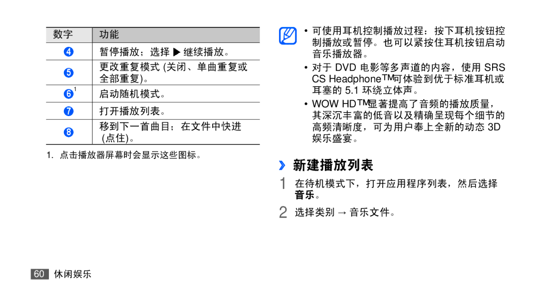 Samsung GT-S5670PWAXXV, GT-S5670HKAXEV, GT-S5670HKAXXV, GT-S5670PWAXEV manual ››新建播放列表 