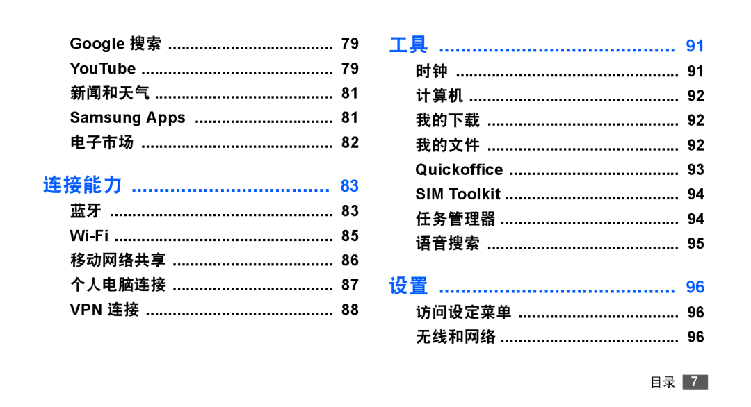 Samsung GT-S5670PWAXEV, GT-S5670PWAXXV, GT-S5670HKAXEV, GT-S5670HKAXXV manual 连接能力 