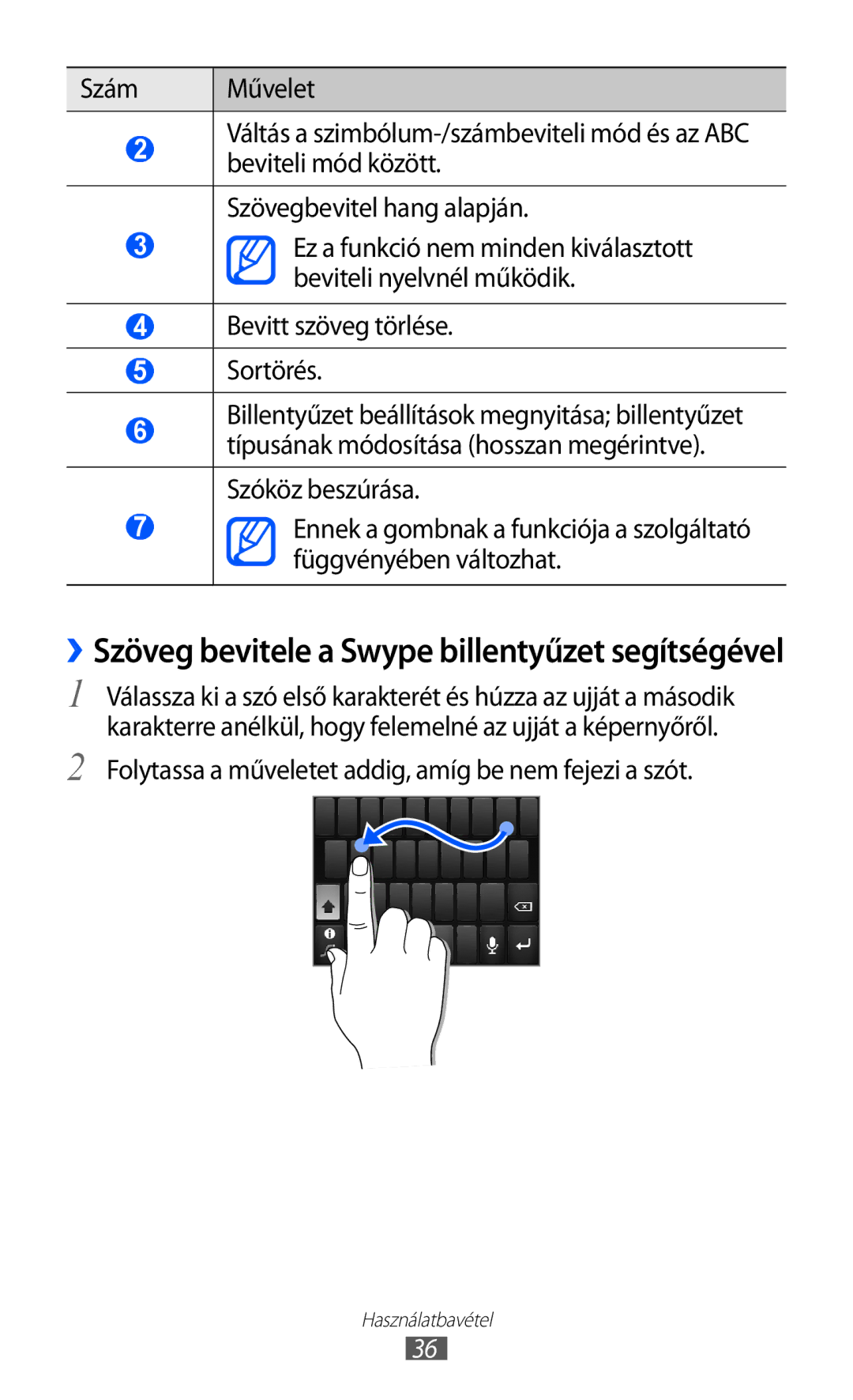 Samsung GT-S5690TAAPAN, GT-S5690KOADBT, GT-S5690TAADBT, GT-S5690KOADTM ››Szöveg bevitele a Swype billentyűzet segítségével 