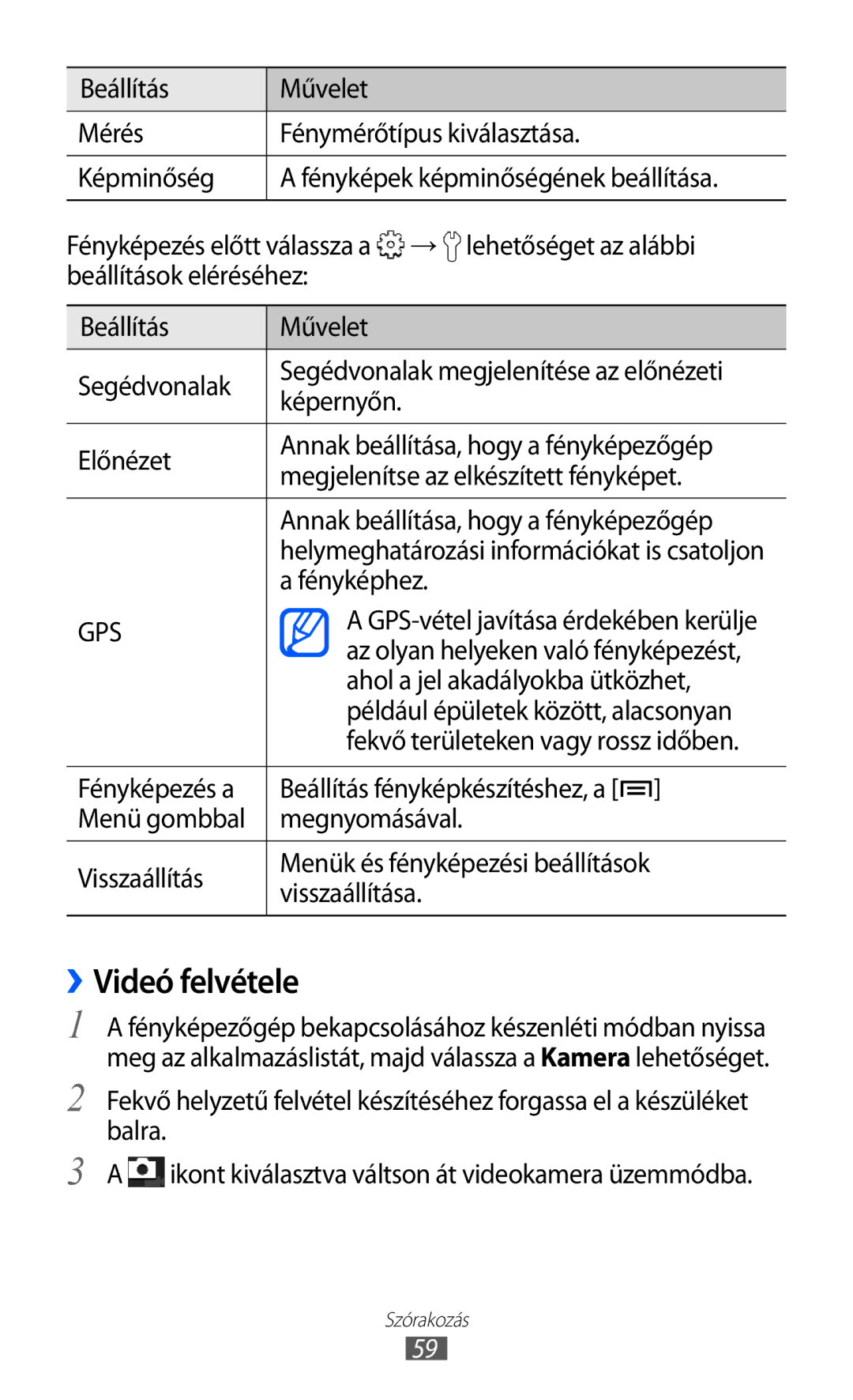 Samsung GT-S5690KOAAUT ››Videó felvétele, Fényképhez, Ahol a jel akadályokba ütközhet, Például épületek között, alacsonyan 