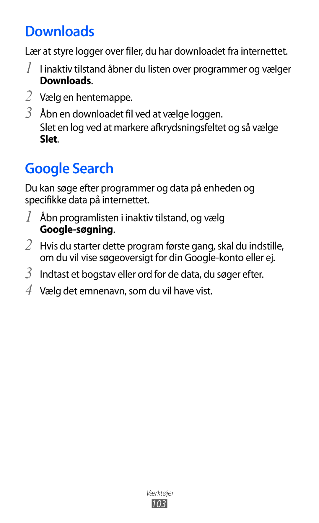 Samsung GT-S5690KOANEE, GT-S5690TAANEE manual Downloads, Google Search, Google-søgning 