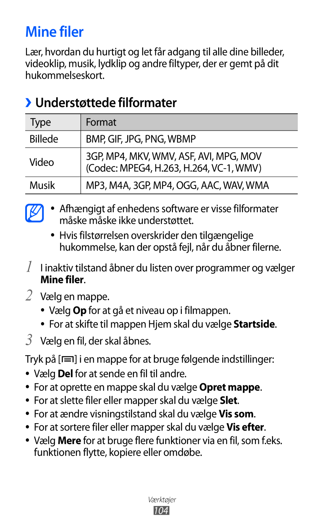 Samsung GT-S5690TAANEE, GT-S5690KOANEE manual Mine filer, Musik 