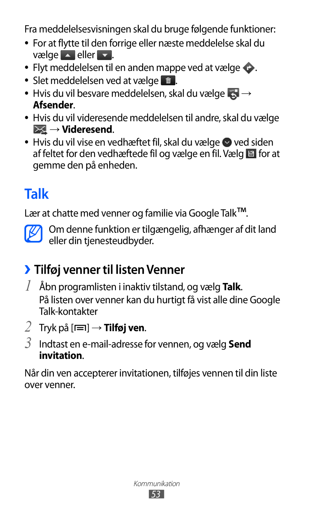 Samsung GT-S5690KOANEE, GT-S5690TAANEE manual Talk, ››Tilføj venner til listen Venner 
