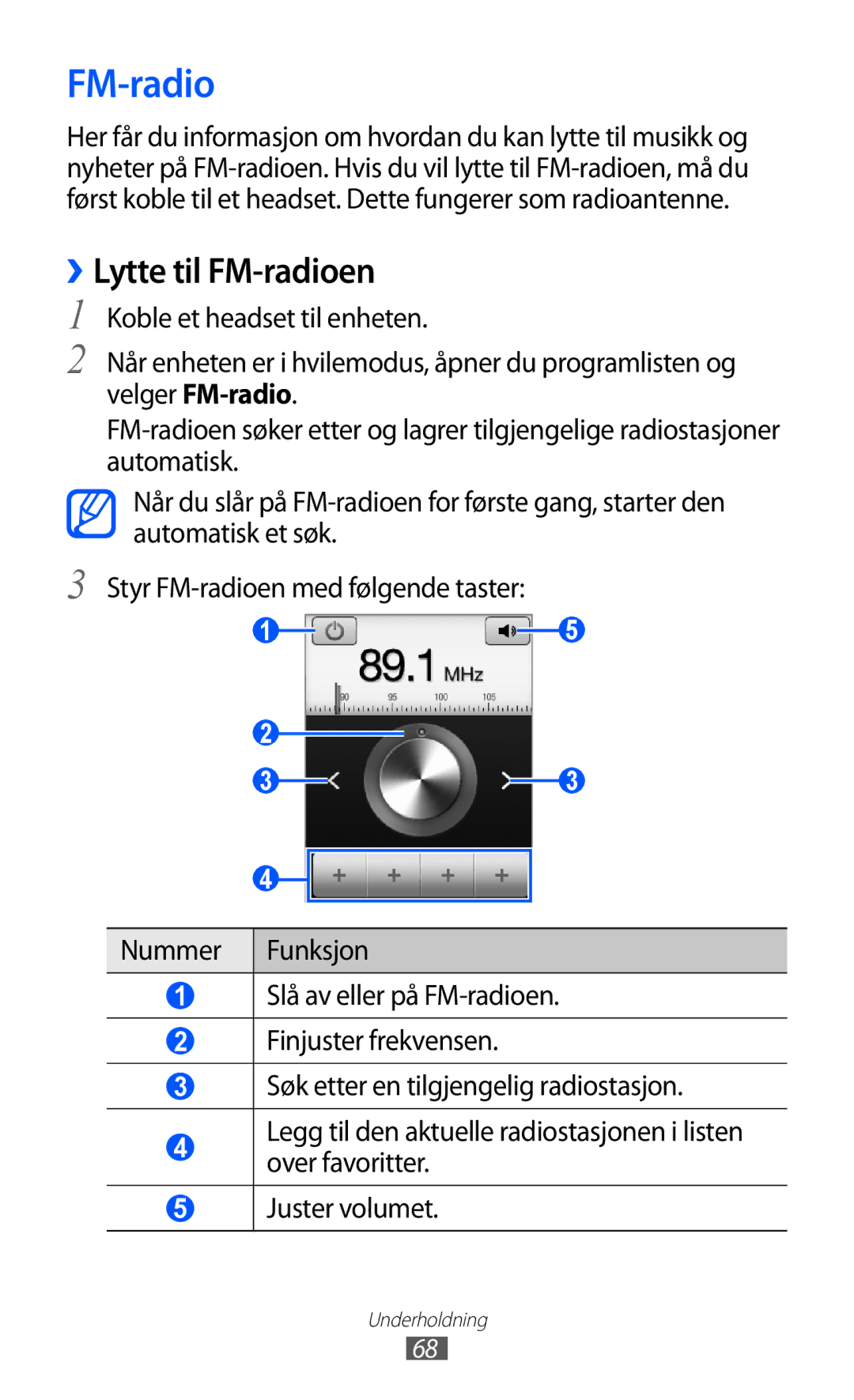 Samsung GT-S5690KOANEE, GT-S5690TAANEE manual ››Lytte til FM-radioen 