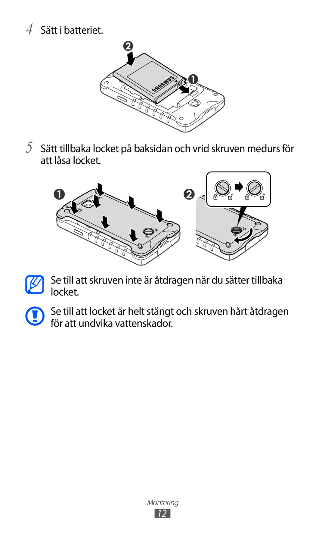 Samsung GT-S5690KOANEE, GT-S5690TAANEE manual Montering 