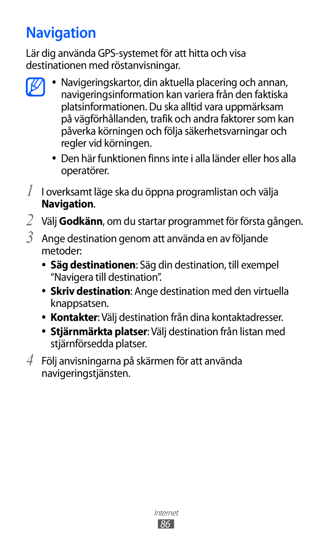 Samsung GT-S5690KOANEE, GT-S5690TAANEE manual Navigation 