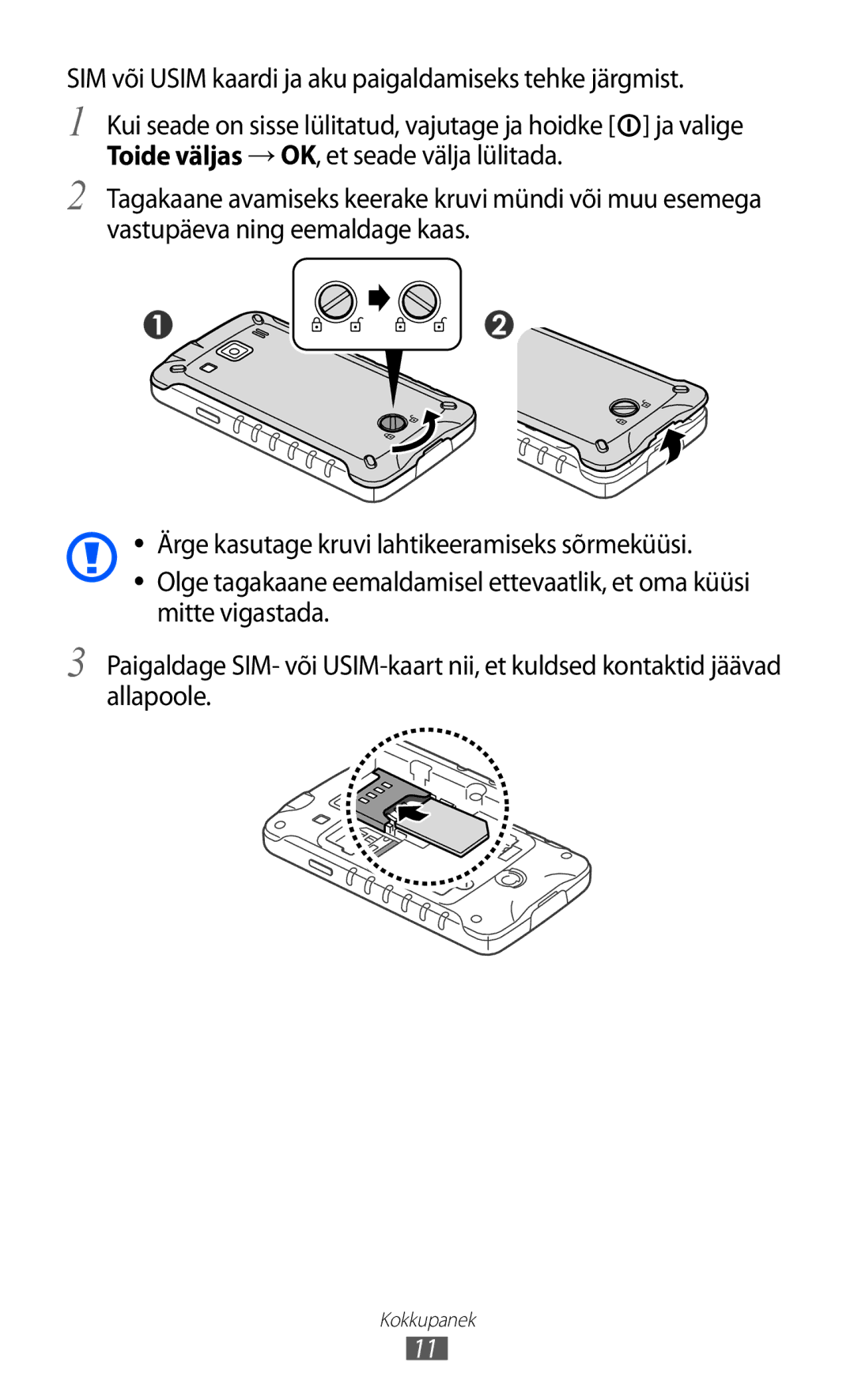 Samsung GT-S5690KOASEB manual Kokkupanek 