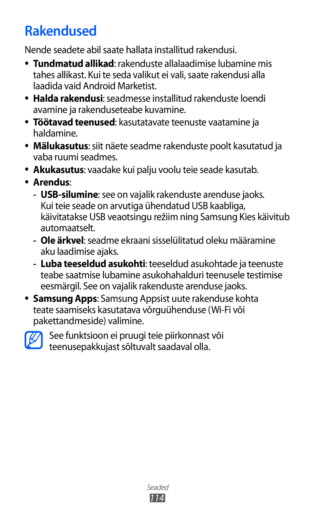 Samsung GT-S5690KOASEB manual Rakendused, 114 