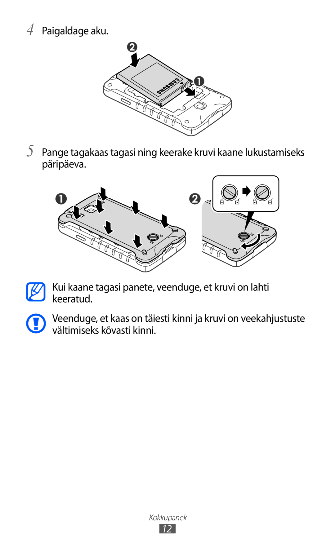 Samsung GT-S5690KOASEB manual Kokkupanek 