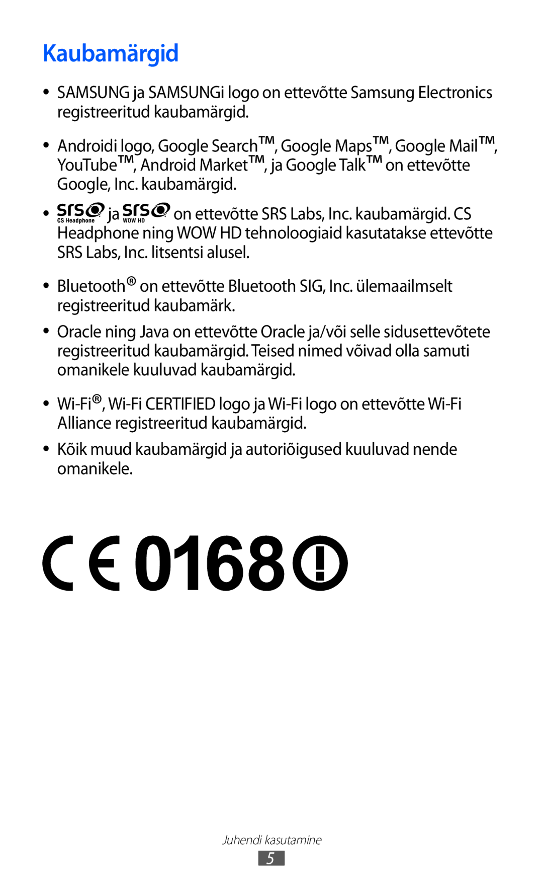 Samsung GT-S5690KOASEB manual Kaubamärgid 