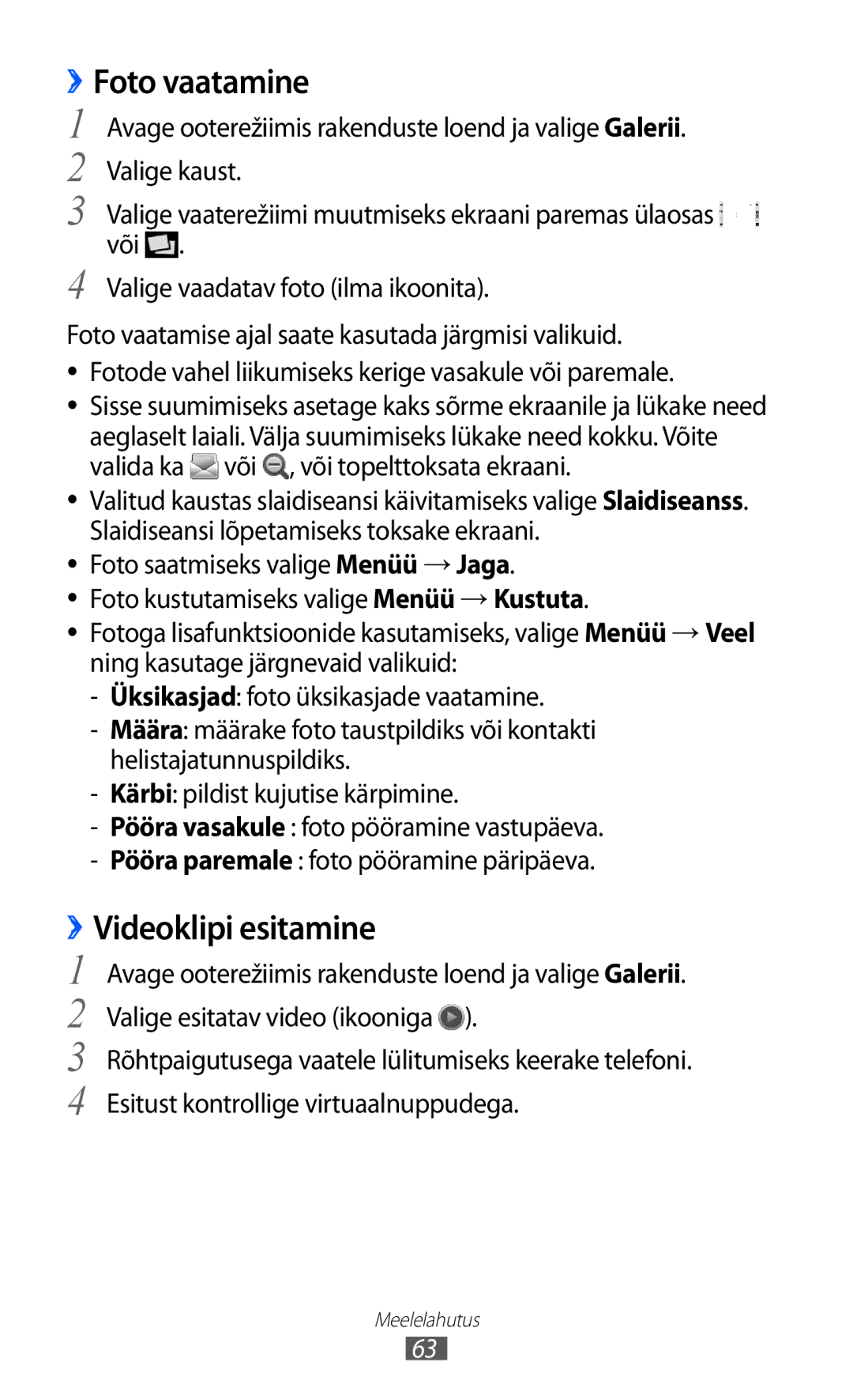 Samsung GT-S5690KOASEB manual ››Foto vaatamine, Videoklipi esitamine, Valige esitatav video ikooniga 