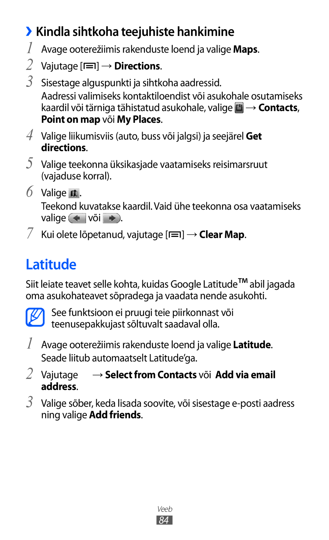 Samsung GT-S5690KOASEB manual Latitude, ››Kindla sihtkoha teejuhiste hankimine 