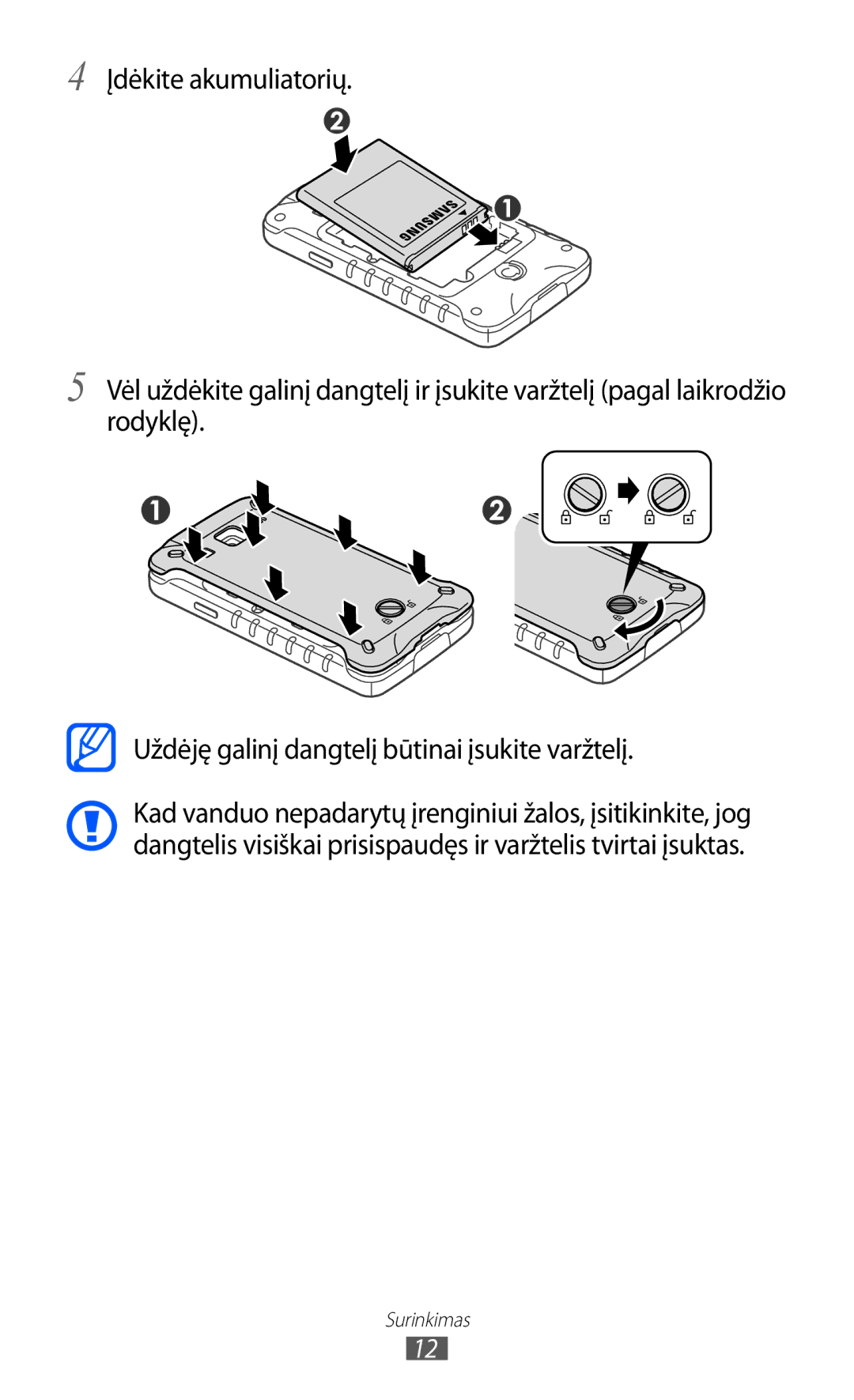 Samsung GT-S5690KOASEB manual Surinkimas 